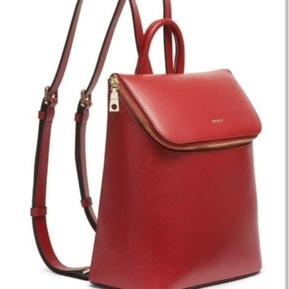 Dkny Handbags - DKNY Bryant Leather Top Zip Backpack -Bright Red